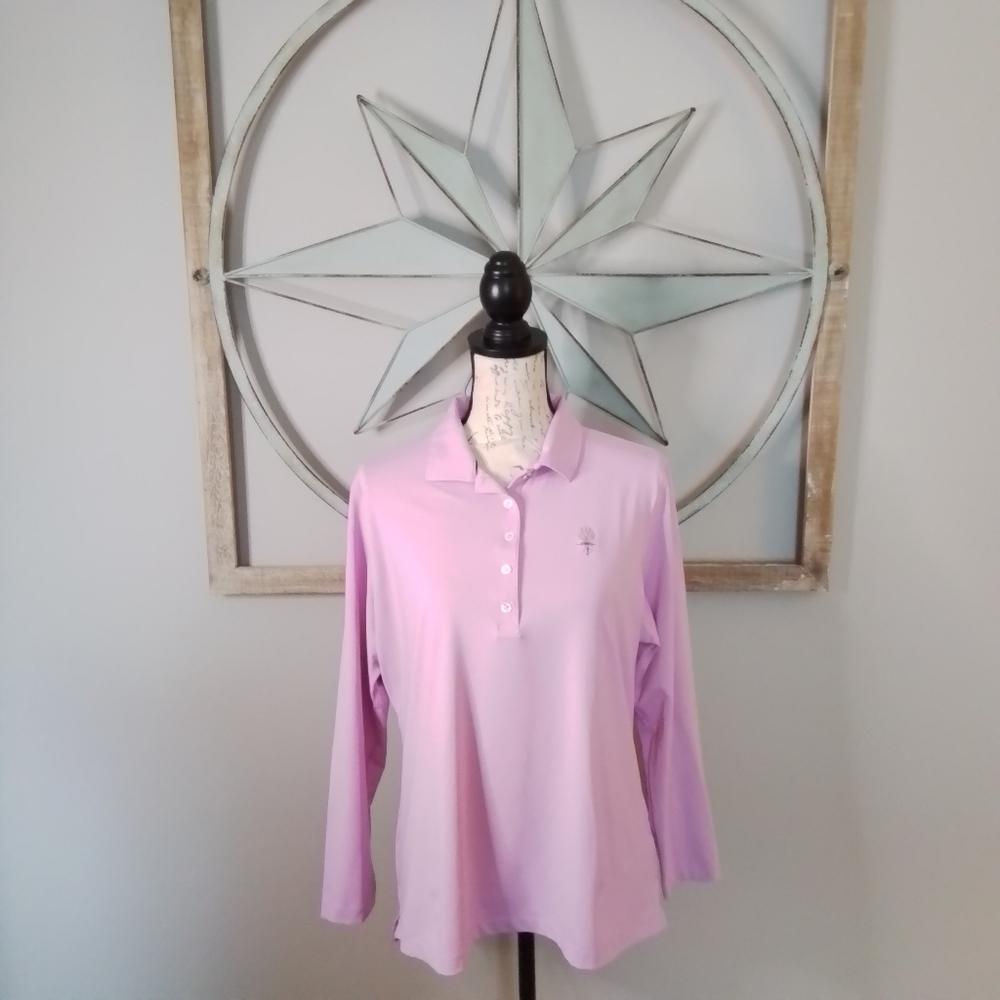 Peter Millar Women's Flora Performance Pullover Long Sleeve Polo Shirt Purple XL
